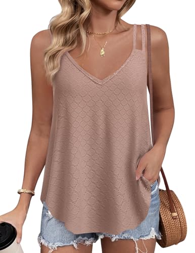 Zeagoo Tank Top Damen Sommer Top Ärmellose T Shirt Spaghetti Cami Oberteile Shirt Rundhals Blusen Basic Tops Sommermode Lotus Rosa M von Zeagoo