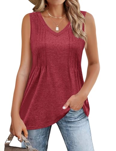 Zeagoo Tank Tops für Damen Ärmellos Oberteile Sommer Tanktops Basic Top Tunika Cami Casual T Shirt Elegant Weste Shirt Lockere Blusentop Rotwein M von Zeagoo