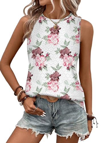 Zeagoo Tank Top Damen Bügelfrei Ärmellose Blusen Sommer Lässiges Basic Oberteile Floral Weiß S von Zeagoo
