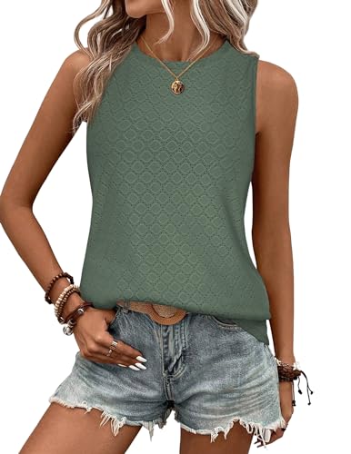 Zeagoo Tank Top Damen Bügelfrei Ärmellose Blusen Sommer Lässiges Basic Oberteile Graugrün S von Zeagoo