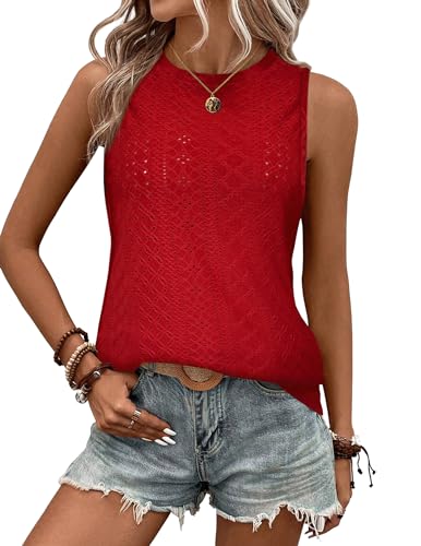 Zeagoo Tank Top Damen Bügelfrei Ärmellose Blusen Sommer Lässiges Basic Oberteile Rotwein XXL von Zeagoo