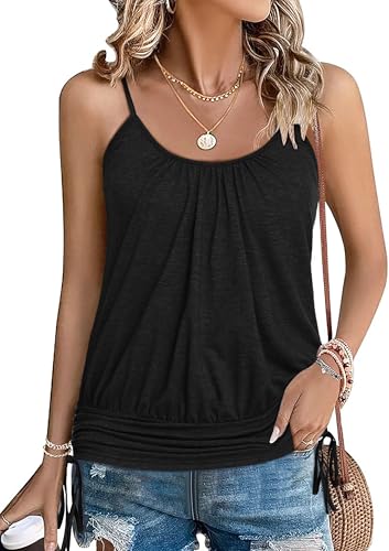 Zeagoo Damen Tank Top Spaghettiträger Tank Tops Ärmellose Oberteile Sommer Basic Cami Rundhals Weste Locker T Shirt Schwarz XXL von Zeagoo