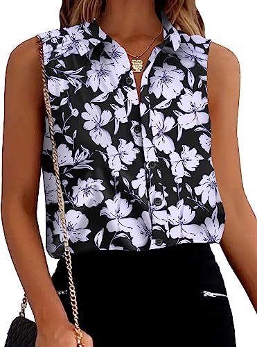 Zeagoo Tank Top Damen Sommer Top Elegant Oberteile Tshirt Ärmellos Damen Locker Einfarbig Vest Top Chiffon Tunika Tops Blumen4 M von Zeagoo