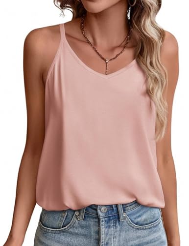 Zeagoo Tank Top Damen V Ausschnitt Spaghetti Top Sommer Ärmellos Tanktops Basic Cami Träger Shirt Rosa S von Zeagoo