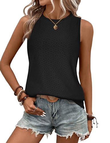 Zeagoo Tank Top Sommer Blusentop Rundals Lässig Top Ärmellose Bluse Top Damen Casual Leicht Oberteil Schwarz XL von Zeagoo