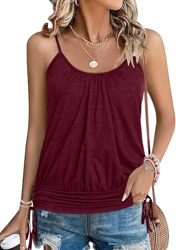 Zeagoo Tank Top Damen Spaghetti Tops Sommer Lange Oberteile Ärmellos Strand Weste Basic Camisole Träger Unterhemden Einfarbig Blusentop Rot L von Zeagoo