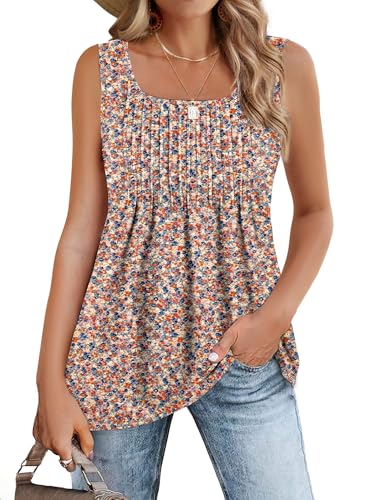 Zeagoo Tank Tops für Damen Ärmellos Oberteile Sommer Tanktops Basic Tanktops Casual T Shirt Tunika Cami Elegant Weste Shirt Lockere Blusentop Floral Rosa S von Zeagoo