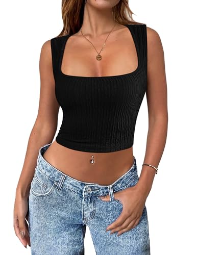 Zeagoo Tank Tops für Damen Bauchfrei Camilose Top Cropped Oberteil Bralettes Untertops Sommer Cami Top Schwarz S von Zeagoo