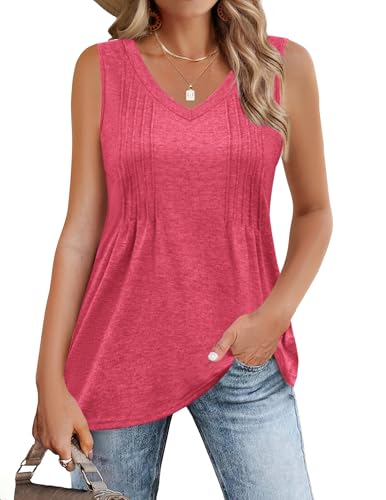 Zeagoo Damen Tank Top Ärmellose T Shirt Sommer Tanktops Casual Oberteile Basic Top Cami Sommer Tunika Weste Shirt Elegant Blusentops Rot M von Zeagoo