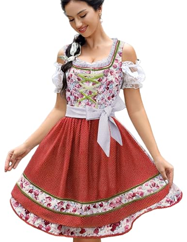 Zeagoo Traditionelles Dirndl aus Exklusiver Kollektion Midi Kleider Oktoberfest inkl. Dirndlschürze Rose XL von Zeagoo