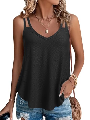 Zeagoo Trägertop Damen Blusentops Damen Sommerblusen Leicht Luftig Shirt Elegant Outfits Damen Spaghetti Oberteile Italienische Mode Damen Ärmellose Bluse Schwarz XL von Zeagoo