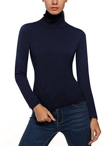 Zeagoo Damen Rollkragenpullover Basic Top Slim Fit Herbst Winter Oberteile Stretch Shirt Navy blau S von Zeagoo