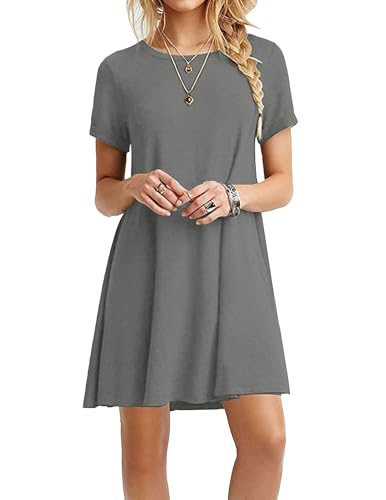 Zeagoo Tshirt Kleid Elegant Sommer Casual Einfarbig Kurzes Kleid Midikleid Freizeitkleider Mode Dress Sommerkleid Strandkleid von Zeagoo