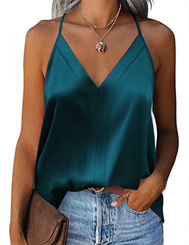 Zeagoo Unterhemden Satin Damen Basic Top Lange Tanks Sommer Spaghettiträger Strap Cami Camisole Tank Top Grün S von Zeagoo