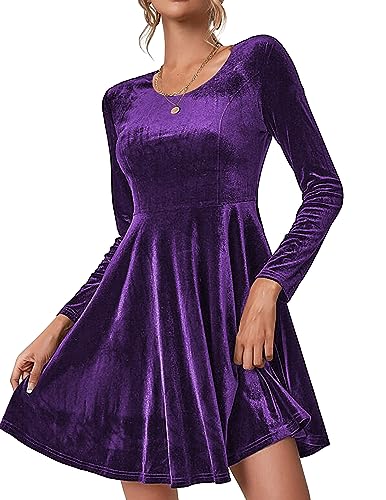Zeagoo Weihnachtskleid Samtkleid Damen Kleid Abendkleider Langarm Elegant Kleider Festliche Cocktailkleid Rundhals Freizeitkleid Ballkleider Bodycon Partykleid Winterkleider Violett XS von Zeagoo
