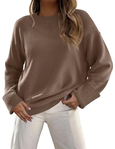 Zeagoo Winterpullover Damen Strickpullover Rundhals Pullover Langarm Strickpulli Chunky Flauschig Tops Strickwaren Herbstpulli Oversize Bequem Braun L von Zeagoo