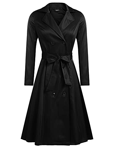 Zeagoo Women's British Style Elegant Jacket Double Breasted Slim Long Trench Coat,Black,X-Large von Zeagoo