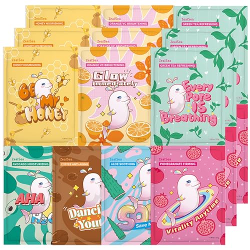 ZealSea Gesichtsmasken, Masken Beauty(21 Stück), Gesichtsmasken Set für Mädchen und Kinder, Feuchtigkeitsspendend/Aufhellend/Beruhigend, für Alle Hauttypen Geeignet von ZealSea