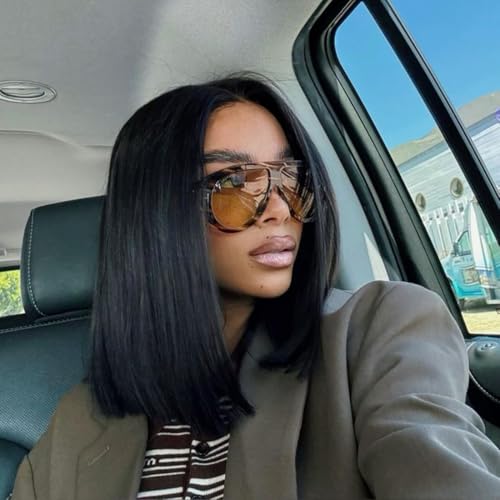 U Part Bob Human Hair Wig 100% Echthaar Perücke Straight Bob Wigs Glueless Wig Human Hair Perücke Damen Echthaar for Black Women 130% Density 14 Zoll (35cm) von Zealady