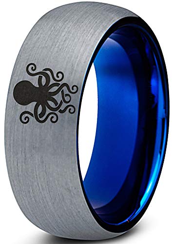 Tintenfisch-Meereseratur-Ring – Wolfram-Band 8 mm – Herren – Damen – 18 Karat Roségold schräge Kante – Gelb – Grau – Blau – Schwarz – gebürstet – poliert – Hochzeit – Geschenk Kuppel flach, NA, n. v. Tintenfisch-Meereseratur-Ring – Wolfram-Band 8 mm – Herren – Damen – 18 Karat Roségold schräge Kante – Gelb – Grau – Blau – Schwarz – gebürstet – poliert – Hochzeit – Geschenk Kuppel flach, NA, n. v. von Zealot Jewelry