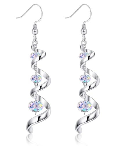 Zeayebsr Kristall Ohrringe, 925 Sterling Silber, Angelhaken, Spiralband, Multi Tropfen, Glitzernde Kristalltropfen, Schmuck Geschenke von Zeayebsr