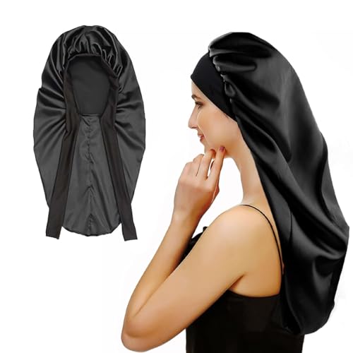 Zeayebsr 1PCS Lange Satin Haarhaube Mädchen seide Mütze Damen Lange Satin Verstellbar Schlafmütze zum Schlafen Extra Große Schlafmütze für Damen Lange Locken Haar,seidenhaube zum schlafen, haarhaube von Zeayebsr