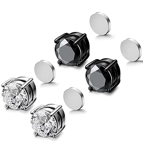 Zeayebsr 2 Paar Edelstahl Magnetische Ohrstecker für Männer Frauen Kein Piercing Clip auf CZ Ohrringe 5-8mm von Zeayebsr