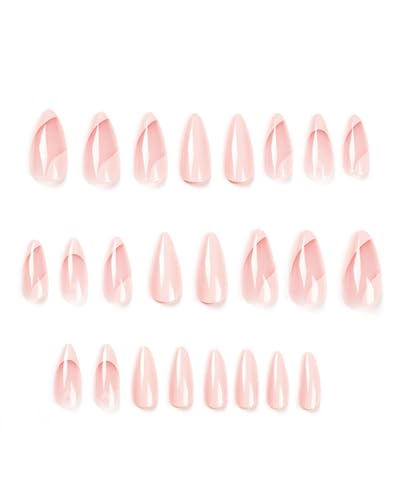 Zeayebsr 24pcs Kurz,Almond Nude Gradient White Fake Nails Full Cover Kunstnägel mit Nagelkleber,Mandel Babyboomer Farbverlauf Acryl Künstliche Fingernägel für Frauen & Mädchen von Zeayebsr