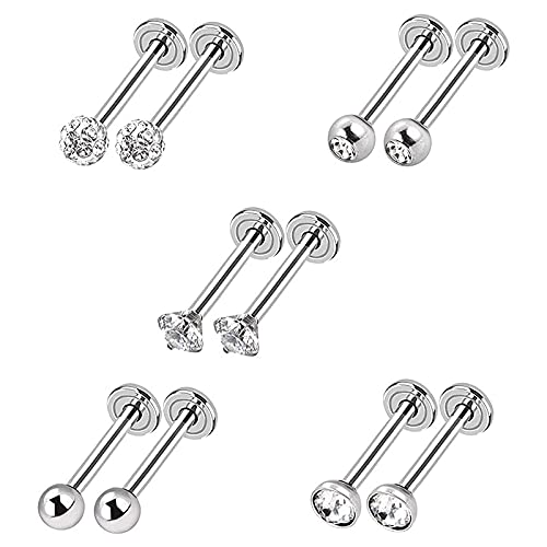 Zeayebsr 5 Paare Edelstahl Nasenstecker Tragus Labret Nasen Lippen Piercing Sortierte Design Piercing Schmuck mit Zirkonia Piercing Tragus Helix Ohr Lippe Silber für Damen (Silber) von Zeayebsr