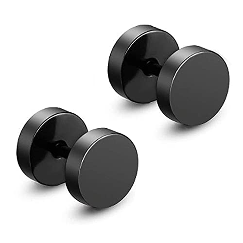 Zeayebsr Edelstahl Herren Ohrstecker Creolen Tunnel Ohrringe für Damen Edelstahl Herren Pierced Earrings Schwarz Stud Earrings (Schwarz 8mm: Ein Paar) von Zeayebsr