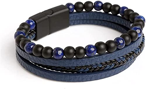 Zeayebsr Herren Premium Armband Edelstahl Armband Blau und Schwarz Mischfarbe Handgeflochten Herren Armband Tigerauge Armband Perlen Titan Stahl Armband Herren Edelstahl Magnetschnalle von Zeayebsr