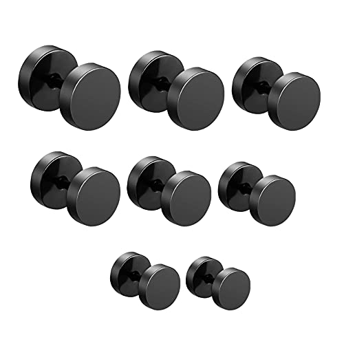 Zeayebsr Schwarze Ohrstecker Edelstahl Herren Ohrring Pack 1 bis 8 Paar Ohrpiercing Plugs Tunnel Schraube Ohrstecker Set 18G（Schwarz 4-12mm:8 Paar） von Zeayebsr