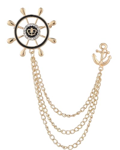 Zeayebsr anstecknadel herren anzug，krawattennadeln für herren，Knighthood Goldene Ankerrad Doppel quastenketten Brosche Reversnadel/Lapel Pin/Anzug/Sakko，brosche metallabzeichen kleidung zubehör von Zeayebsr