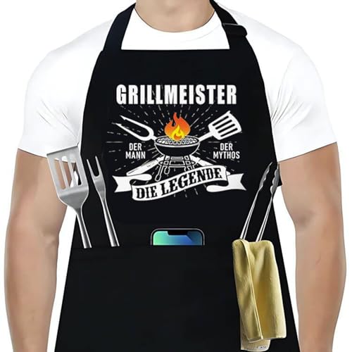 Zeaying Grillschürze für Männer,Kochschürze Lustig,Grill Schürzen Männer,Grill Geschenke für Männer,Schürze Herren für Küchenschürze,Schwarz Schürzen Verstellbar Vatertag Geburtstagsgeschenk von Zeaying
