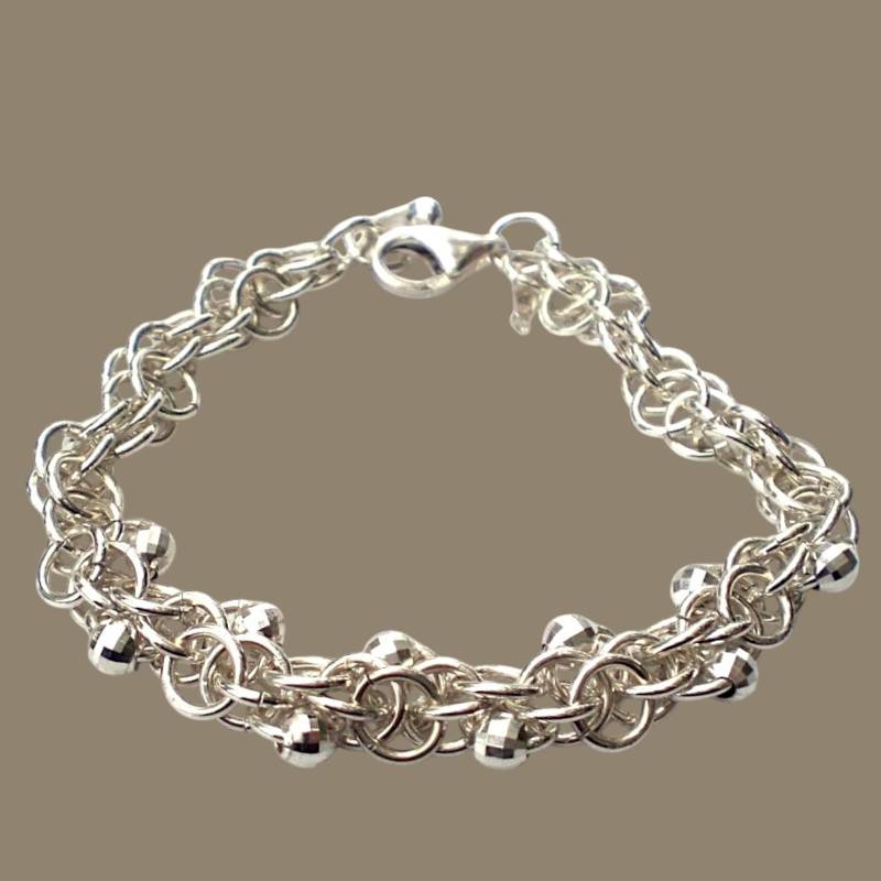 Argentium Sterling Silber Chainmaille Armband Mit Spiegelperlen von Zeba