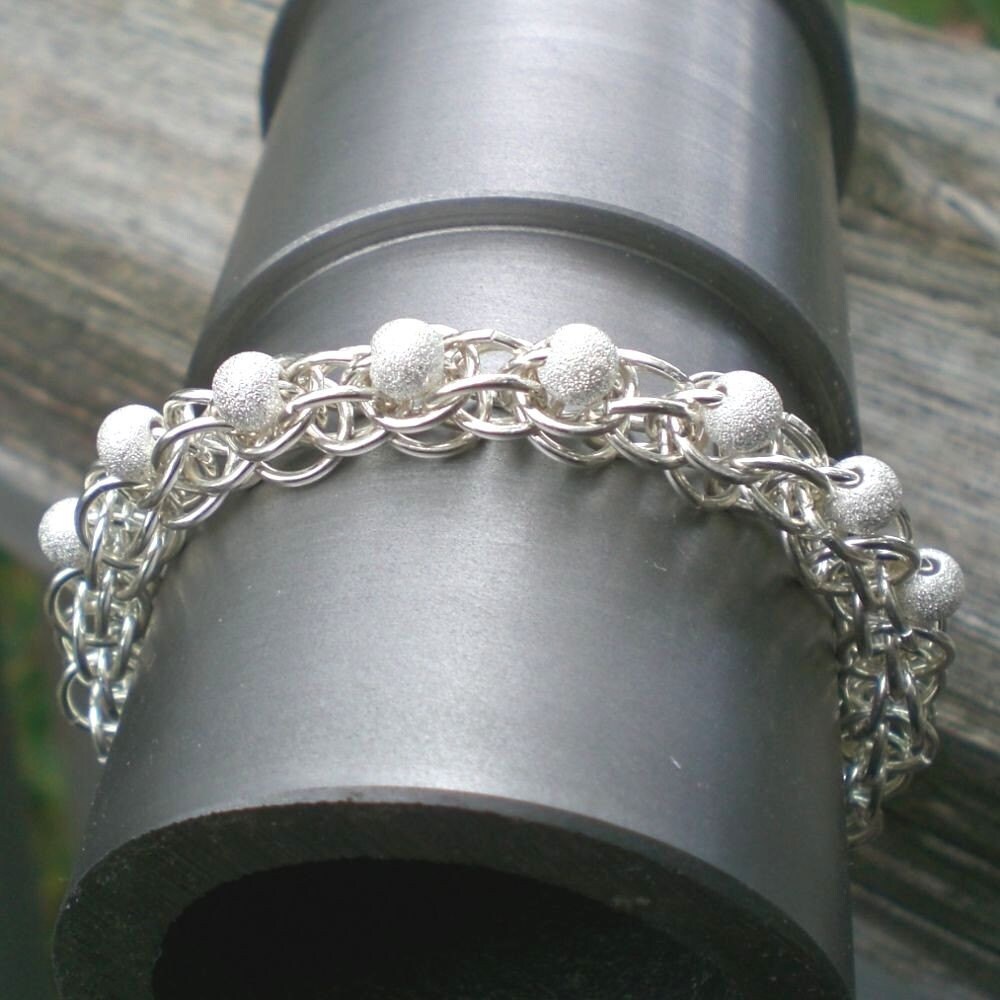 Chainmaille Argentium Silber Armband Stardust Perlen Jubiläum Schmuck von Zeba