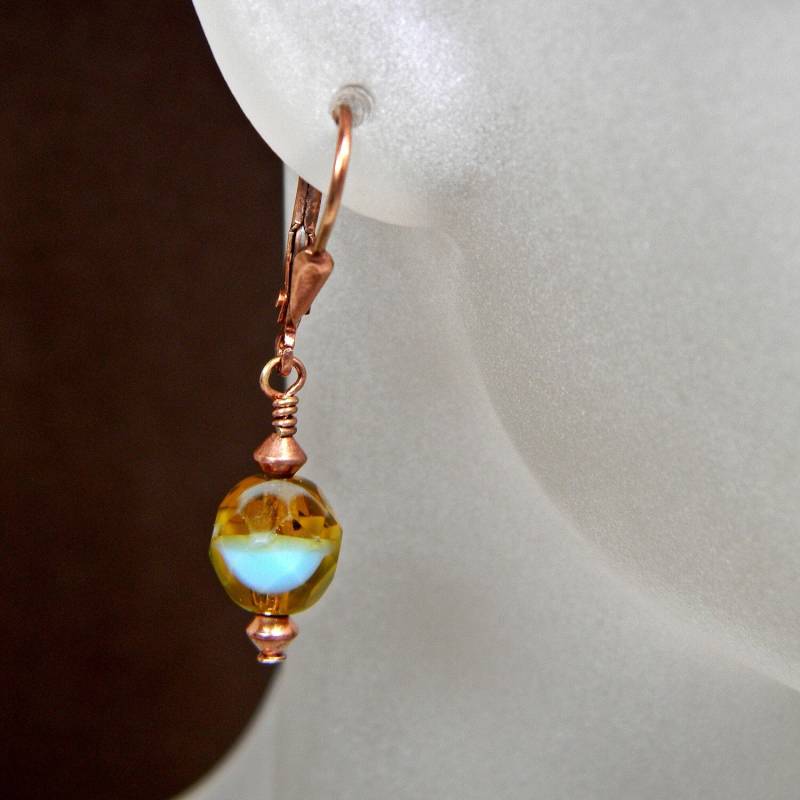 Türkis Glas Kupfer Ohrringe Kurze Ohrhänger von Zeba