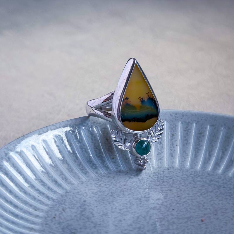 Dendriten Achat Ring, Turmalin Silber Handgefertigte Schmuck, Unikat Geschenk Für Die Mutter von ZebaJewelry