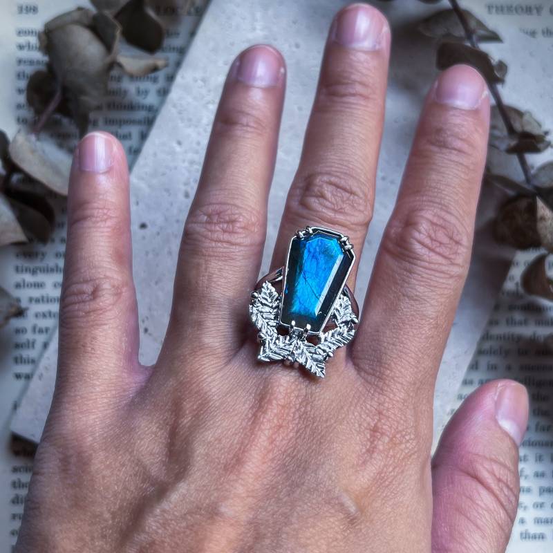 Labradorit Ring, Halloween Schmuck, Kristall Silberschmuck, Handgemachter Gothic Geschenk Für Sie, Schmuck Labradorit Ring, Halloween Schmuck, Kristall Silberschmuck, Handgemachter Gothic Geschenk Für Sie, Schmuck von ZebaJewelry