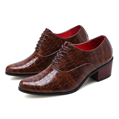Herren-Oxford-Schuhe mit Steinmuster und klobigem Absatz, modisch, klassisch, spitzer Zehenbereich, Schnürung, niedrig, Business, formelle Derbys, Braun, 43 EU Herren-Oxford-Schuhe mit Steinmuster und klobigem Absatz, modisch, klassisch, spitzer Zehenbereich, Schnürung, niedrig, Business, formelle Derbys, Braun, 43 EU von Zeberfi