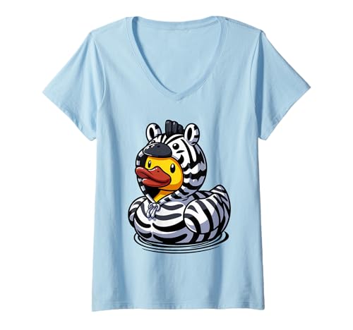 Damen Zebra Gummiente T-Shirt mit V-Ausschnitt Damen Zebra Gummiente T-Shirt mit V-Ausschnitt von Zebra Duckling