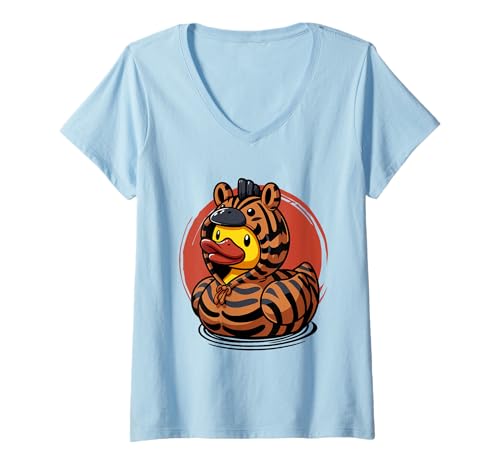 Damen Zebra Gummiente T-Shirt mit V-Ausschnitt Damen Zebra Gummiente T-Shirt mit V-Ausschnitt von Zebra Duckling
