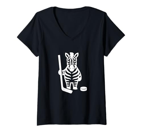 Damen Minimalistisches Zebra-Hockey-Silhouetten-Design T-Shirt mit V-Ausschnitt Damen Minimalistisches Zebra-Hockey-Silhouetten-Design T-Shirt mit V-Ausschnitt von Zebra Hockey Art Silhouette Ice Sports
