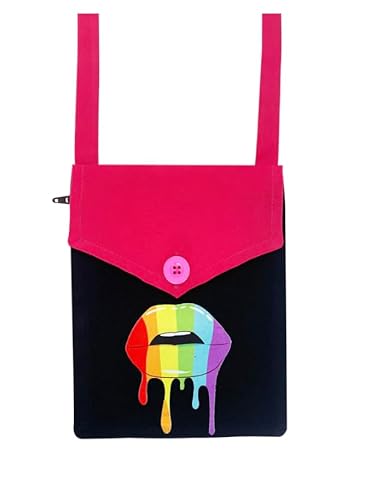 Zebra & Friends PRIDE Handtasche mit Regenbogen Lippen - 21x16 cm, mit Reißverschluss und langem Gurt - Rainbow LIPS LGTB Lesbian Gay Pride Bag von Zebra & Friends