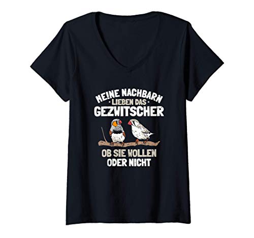 Damen Zebrafinken Meine Nachbarn Lieben Das Gezwitscher Zebrafink T-Shirt mit V-Ausschnitt Damen Zebrafinken Meine Nachbarn Lieben Das Gezwitscher Zebrafink T-Shirt mit V-Ausschnitt von Zebrafinken Bekleidung für Vogelliebhaber
