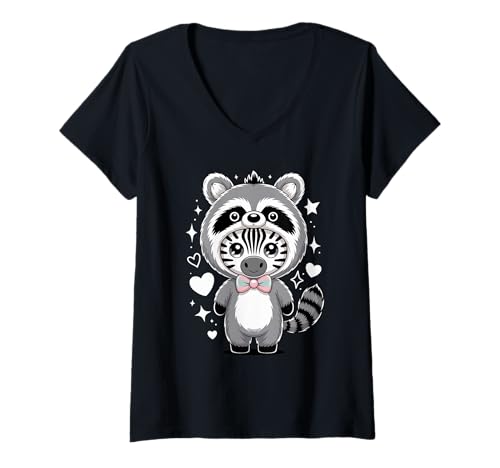 Damen Kawaii Zebra Waschbär Kostüm Zebras T-Shirt mit V-Ausschnitt Damen Kawaii Zebra Waschbär Kostüm Zebras T-Shirt mit V-Ausschnitt von Zebras Zebra Lover Gifts