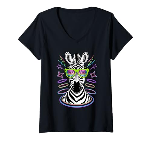 Damen Party Zebra Sonnenbrille Zebras T-Shirt mit V-Ausschnitt Damen Party Zebra Sonnenbrille Zebras T-Shirt mit V-Ausschnitt von Zebras Zebra Lover Gifts