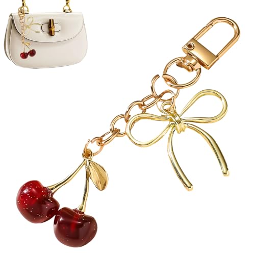 Kirsch Schlüsselanhänger, Kirsch Anhänger für Handtaschen, Metall Taschenanhänger mit Schlüsselring Stilvolle Charm für Damenhandtasche Geldbörse Autoschlüssel, Ideen für Muttertag und Geburtstag (A) von Zecnaud