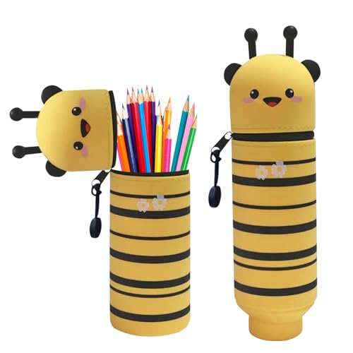 Zecnaud 2-in-1 Silikon Federmäppchen mit Tierdesigns Panda Katze Meerschweinchen Biene Dehnbarer Stifthalter für Schule Büro Schreibwaren (B) von Zecnaud