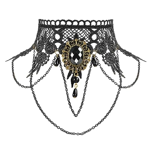 Zecouk Gothic Schmuck Damen Goth Kette Halloween Halskette Choker Spitze Schwarz Gothic Accessoires Necklace für Halloween Maskerade Karneval Fasching Kostüm Zubehör (Halskette-A) von Zecouk